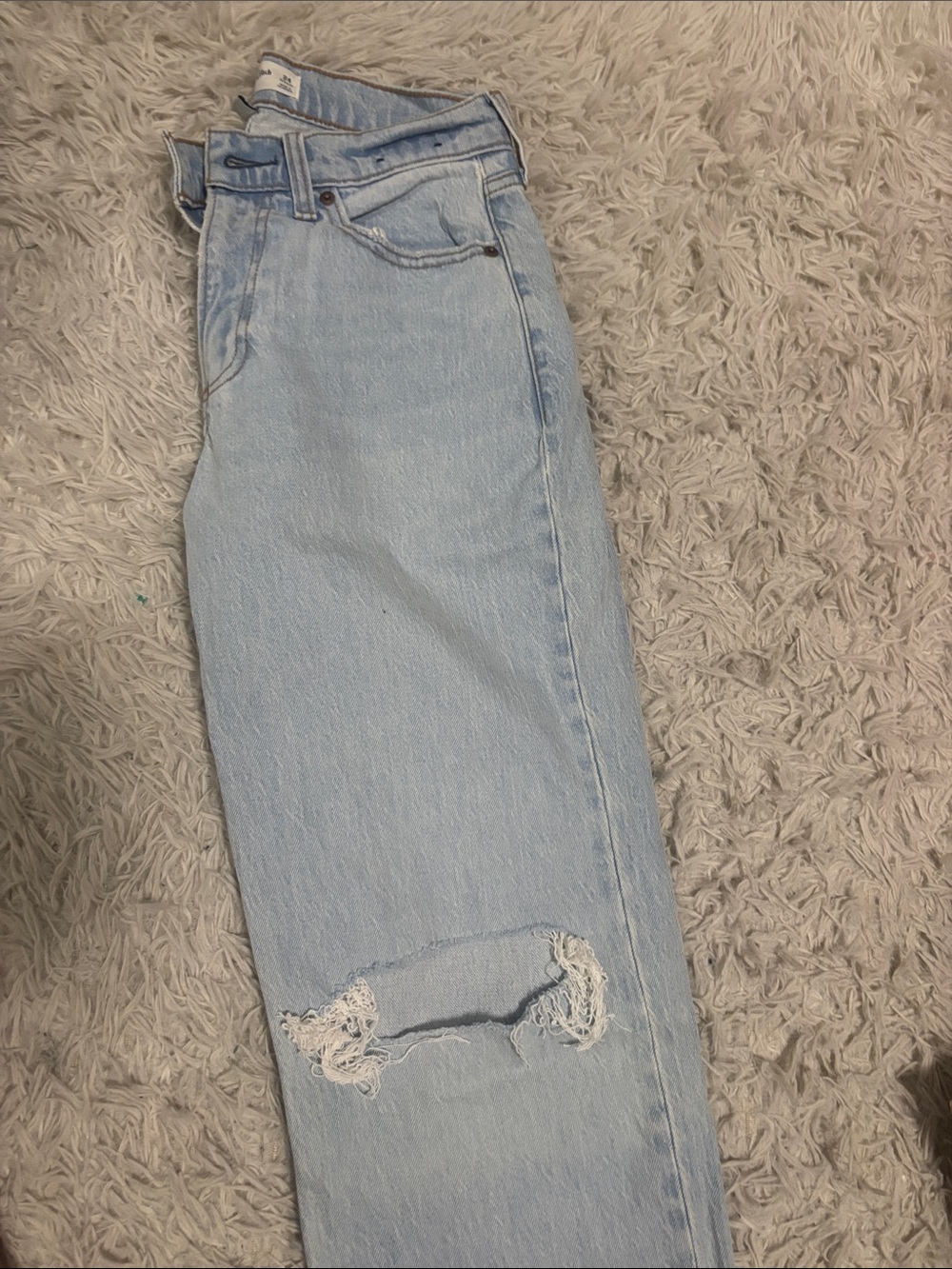Abercrombie & Fitch Light Blue Straight-Leg Distressed Jeans